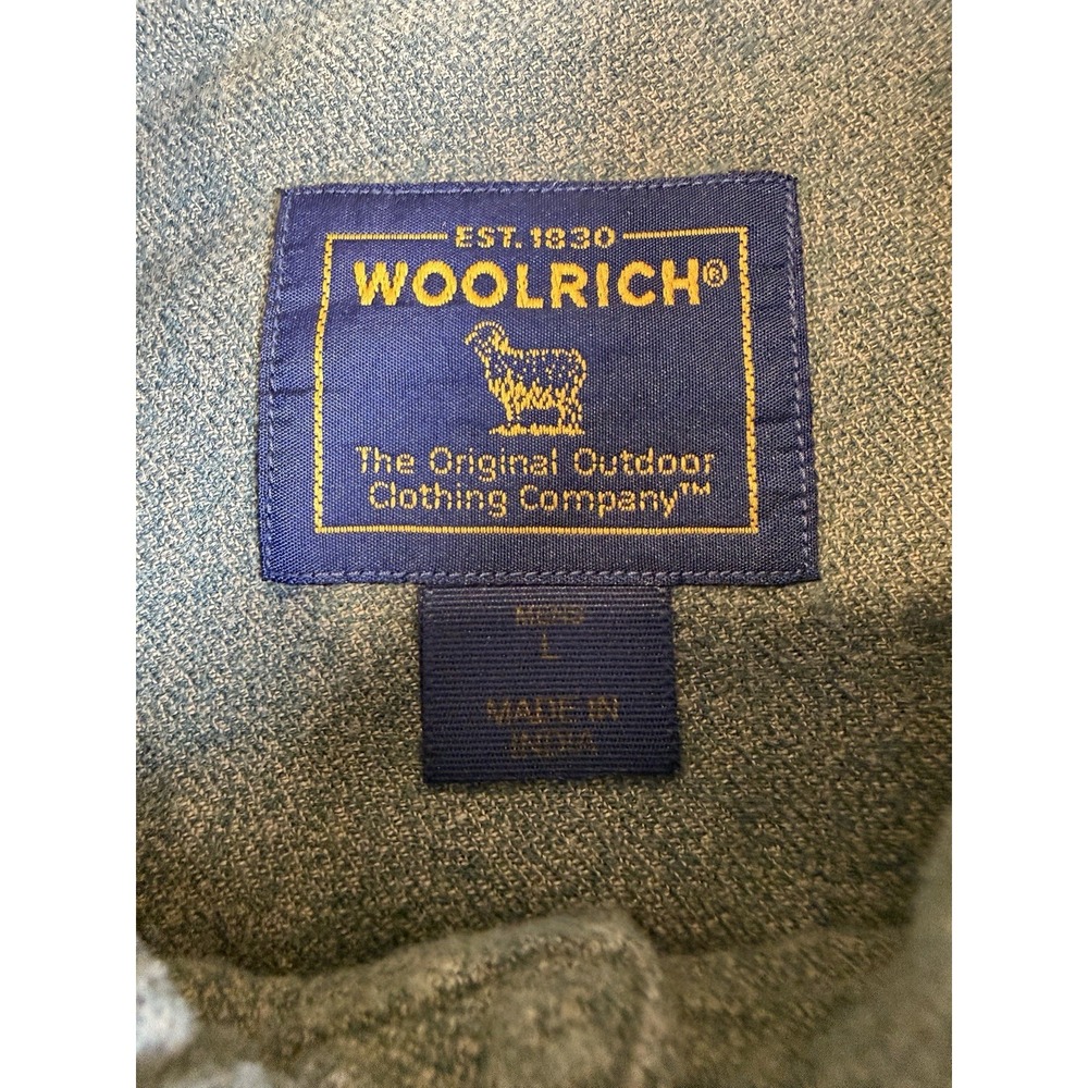 Woolrich Green Flannel Button Down Shirt Gorpcore‎ Cabin Heritage Long Sleeve Lg - Picture 3 of 8